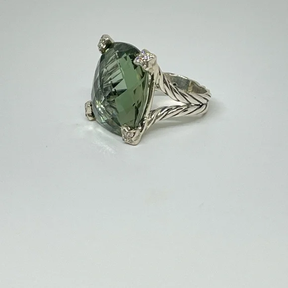 David Yurman Cushion On Point ring in silver, diamonds and prasiolite - Picture 5 of 13